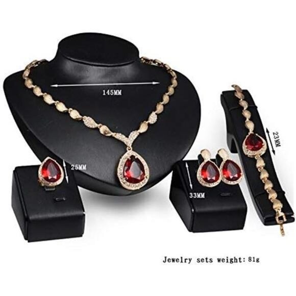 gold crystal statement necklace earrings set for women wedding prom jewelry - Picture 6 of 7